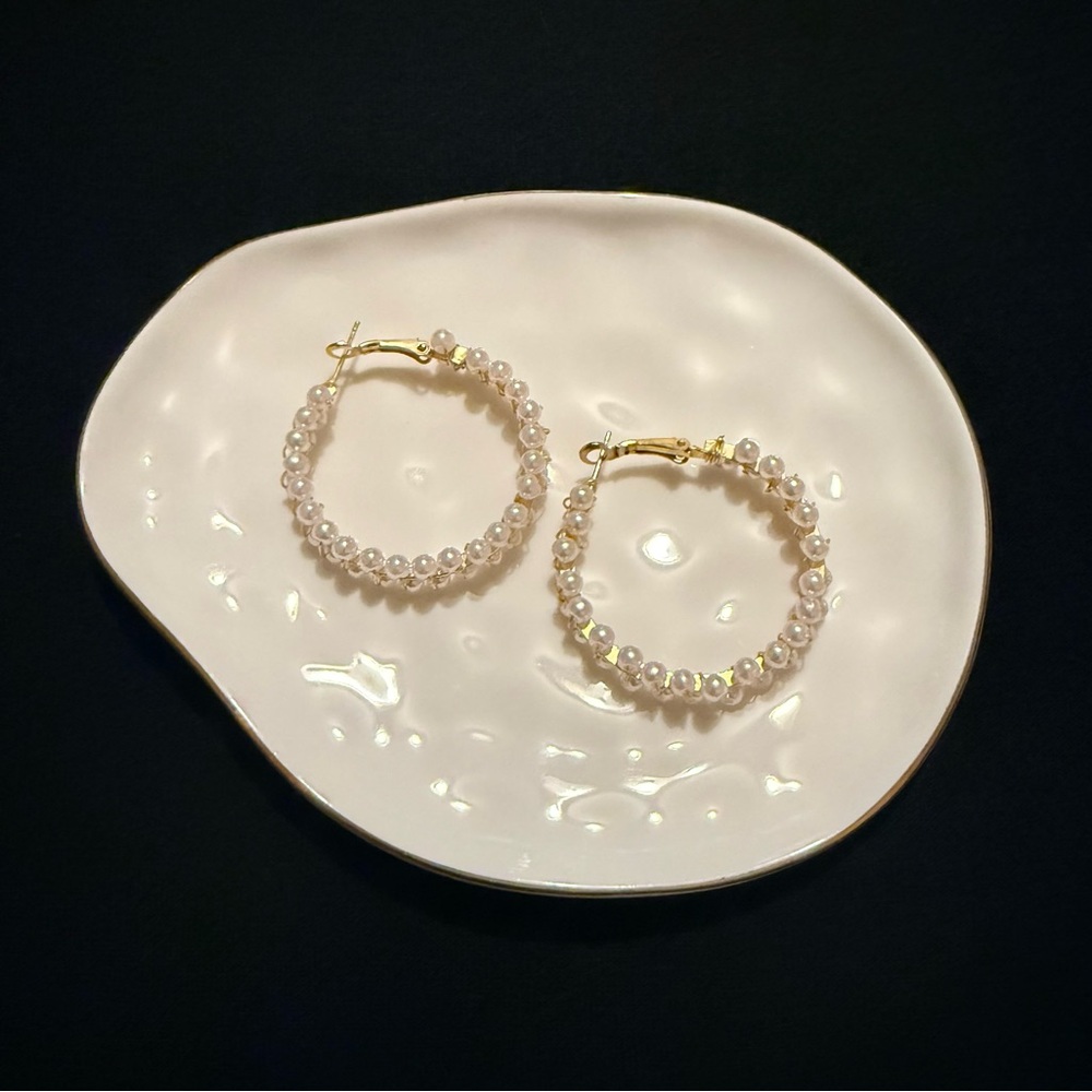 Gold and Pearl Hoop Earrings